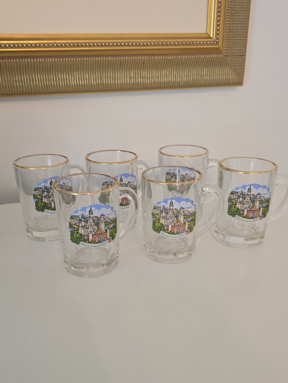Gold-Rimmed Scenic shot glasses.  - Set of 6